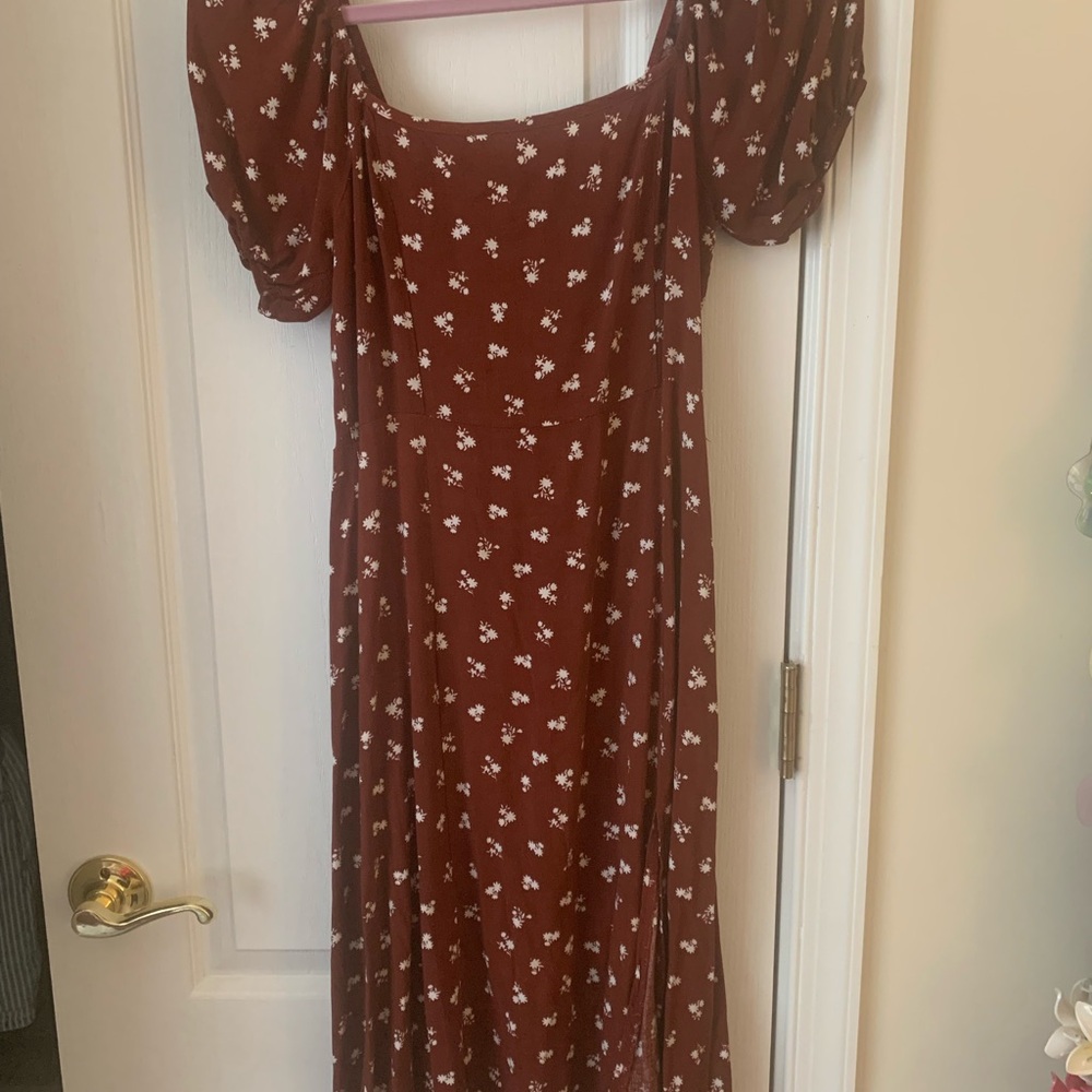 miami Brown Floral Square-Neck Maxi Dress